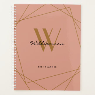 Modern Girly Rose Gold Monogram Script Name 2022 Planner