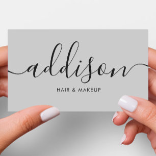 Modern Girly Soft Grey Minimalist Calligraphy Business Card
