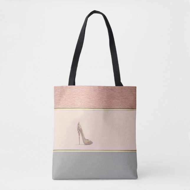 Modern Girly Striped,High Heel Tote Bag (Front)