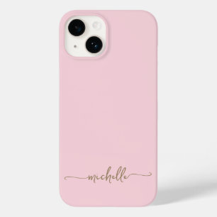 Modern Girly Stylish Blush Pink Gold Name Script Case-Mate iPhone 14 Case