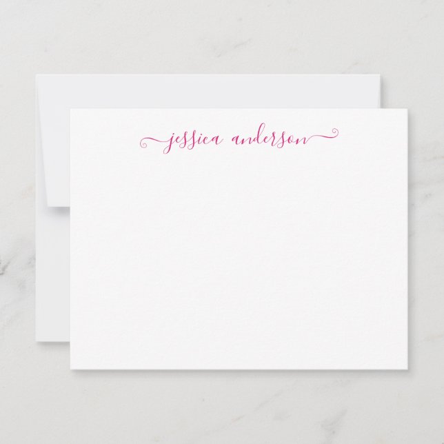 Modern Girly Trendy Hot Magenta Pink Script Card (Front)