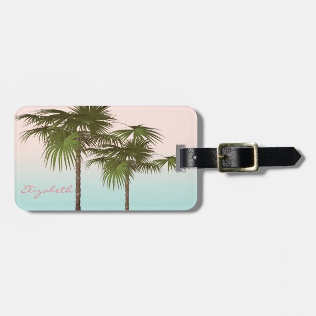 Modern Girly  Tropical, Palm Tree Luggage Tag (Front Horizontal)
