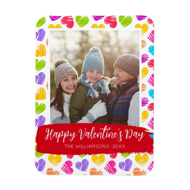 Modern Girly Vibrant Doodled Hearts Pattern Photo Magnet (Vertical)