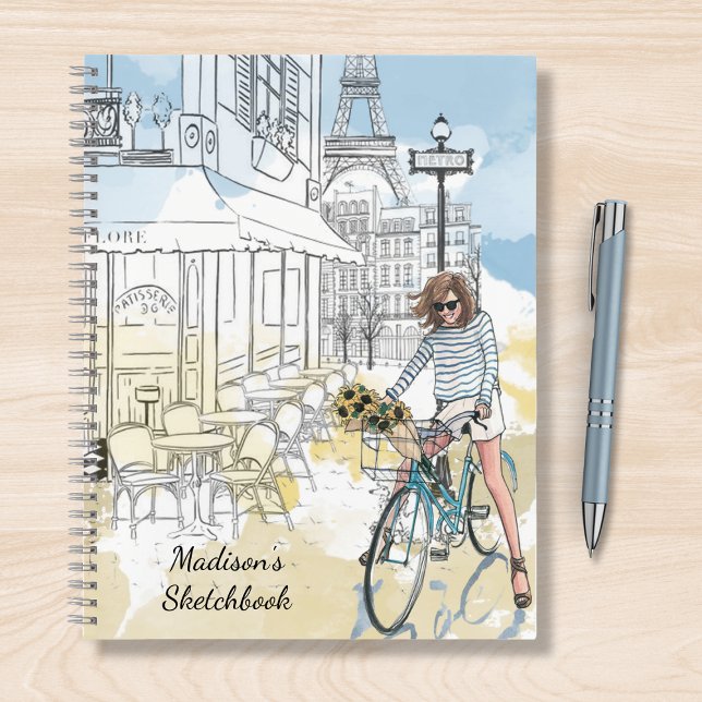 Modern Girly Watercolor Paris Personalised Name Notebook (Creator Uploaded)