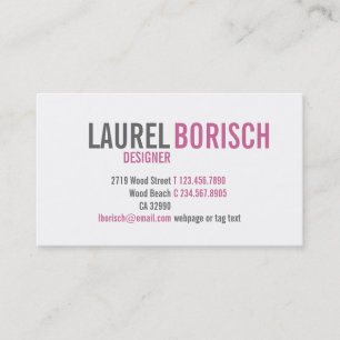 Modern Girly White Fuchsia Business Card