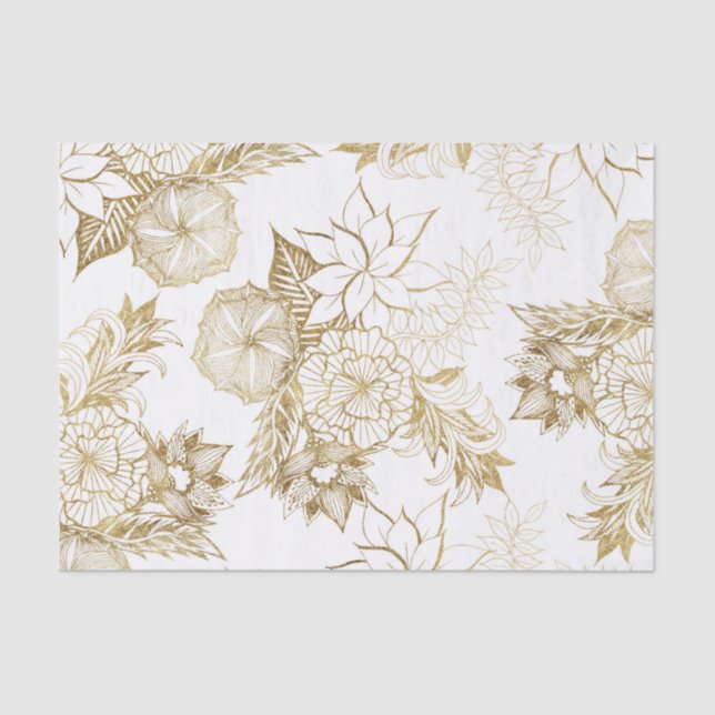 Modern Girly Yellow Gold Floral Illustrations Tissue Paper (Front)