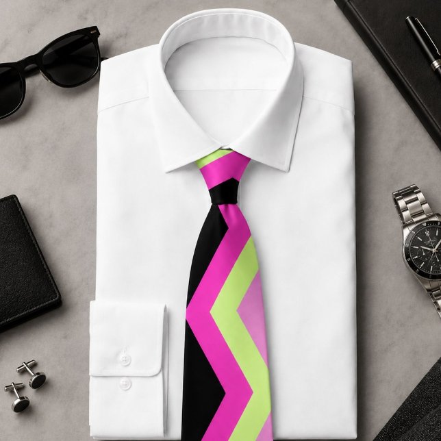 modern girly zigzag pattern black fuchsia chevron tie (modern girly zigzag pattern black fuchsia chevron tie)
