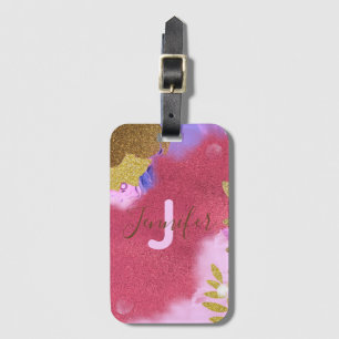 Modern Glam Abstract Pink Gold Shimmering Glitter Luggage Tag