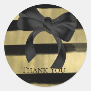 Modern Glam Black Bow Gold Paint Stroke Stripe Classic Round Sticker