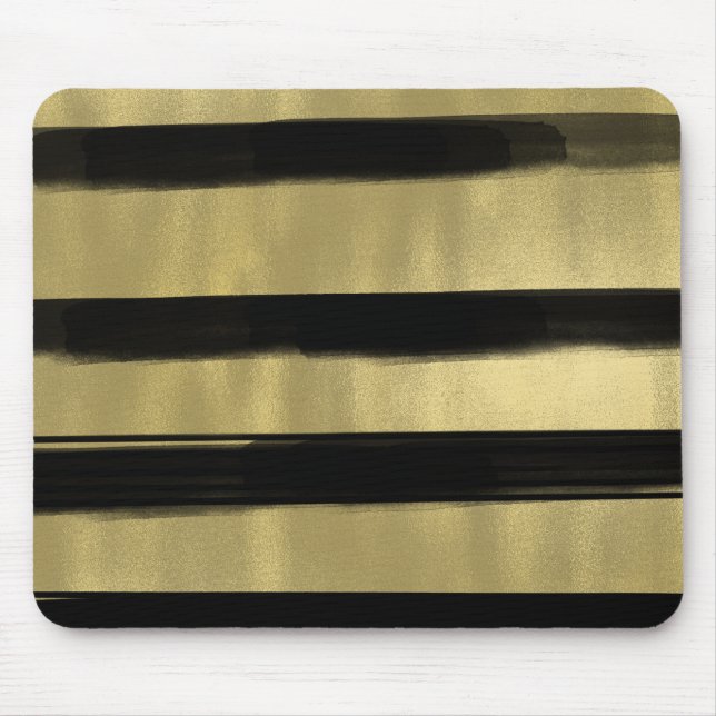 Modern Glam Black & Gold Brush Stroke Stripe Chic Mouse Pad (Front)