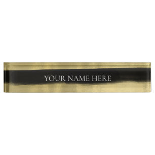 Modern Glam Black & Gold Brush Stroke Stripe Nameplate