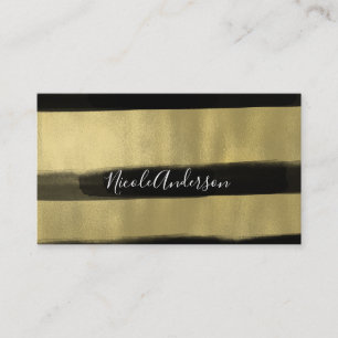Modern Glam Black & Gold Paint Stroke Stripe Business Card