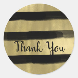 Modern Glam Black & Gold Paint Stroke Stripe Classic Round Sticker