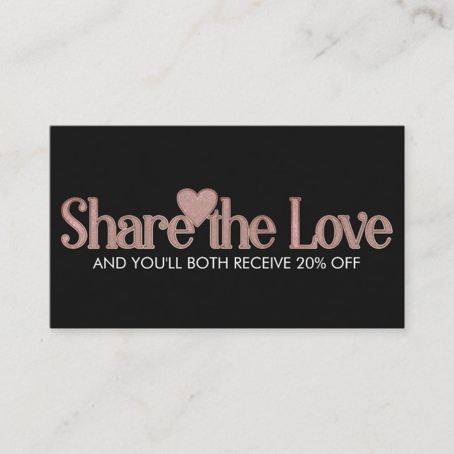Modern Glam Black Rose Gold Glitter Typography Referral Card (Front)