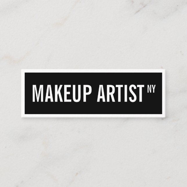 Modern glam black white street sign makeup artist mini business card (Front)