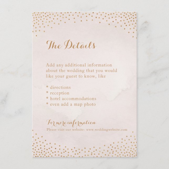 Modern glam blush rose gold confetti detail card (Front)