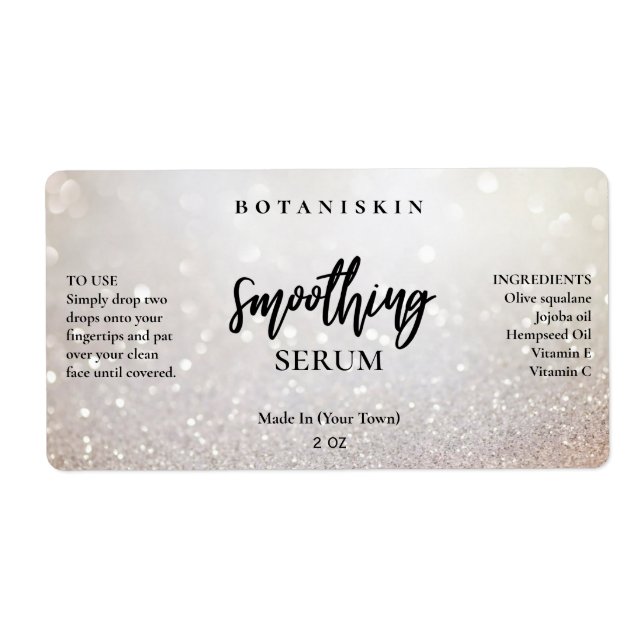 Modern Glam Bokeh Silver Face Serum Labels (Front)