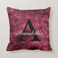 Modern Glam Burgundy Silver Sparkle Stars Monogram