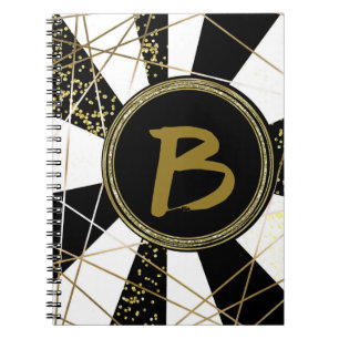 Modern Glam Deco Black White Gold Girly Unique Spiral Notebook