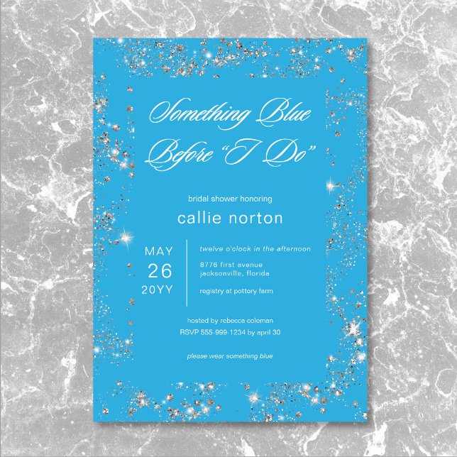 Modern Glam Diamond Something Blue Bridal Shower Invitation (Modern Glam Diamond Something Blue Bridal Shower Invitation)