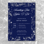 Modern Glam Diamond Something Blue Bridal Shower Invitation<br><div class="desc">Capture the essence of timeless sophistication with our exquisite bridal shower invitations. With the "something Blue Before I Do" theme, this design is crafted with a navy blue background and adorned with modern white text and exude class and style. Minimalistic yet captivating, our invitations feature a frame of sparkling diamonds,...</div>