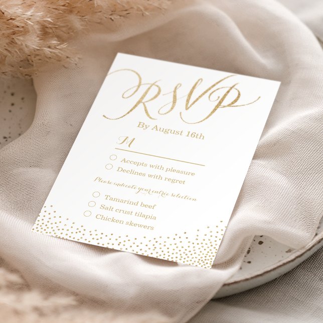 Modern glam faux gold glitter calligraphy RSVP Card (Modern glam faux gold glitter calligraphy RSVP)