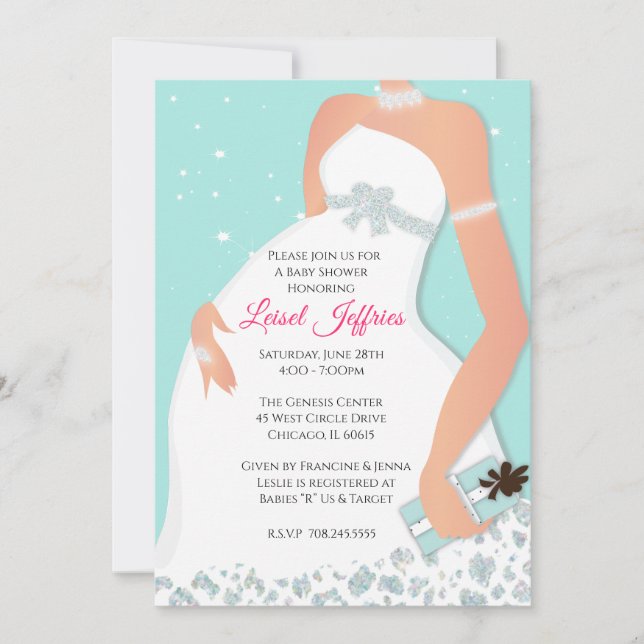 Modern Glam Glitter Teal Baby Shower Invitation (Front)