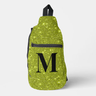 Modern Glam Glittery Lime Yellow Sparkling Initial Sling Bag