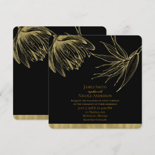 Modern Glam Gold & Black Tropical Botanical Floral Invitation