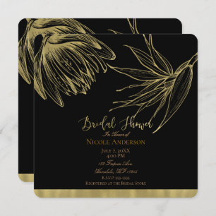 Modern Glam Gold & Black Tropical Bridal Shower Invitation