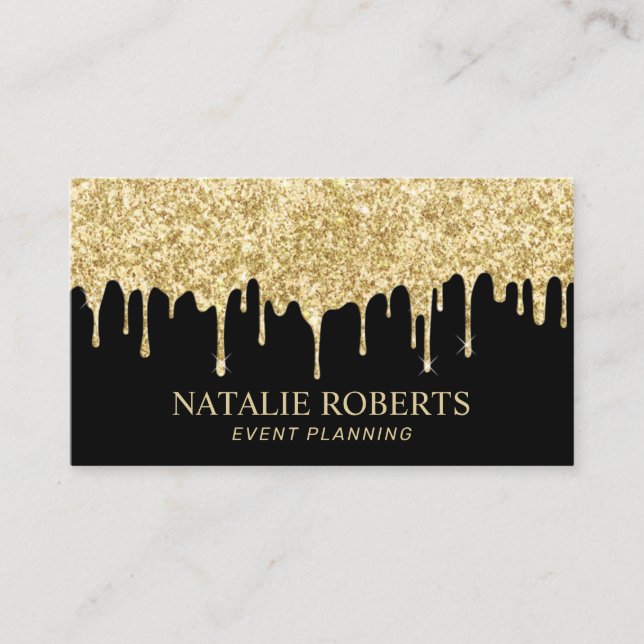 Modern Glam Gold Dripping Event Planning Business Card (Front)