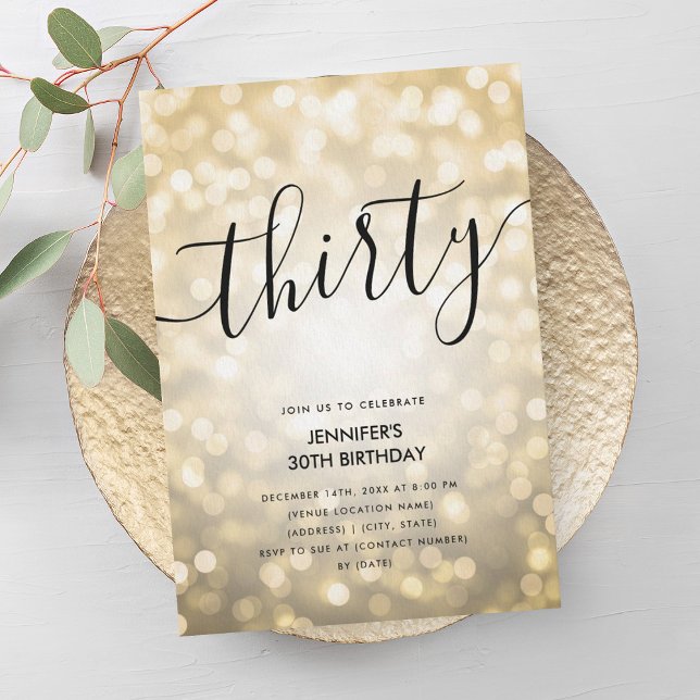 Modern Glam Gold Glitter Lights 30th Birthday  Invitation (Modern Glam Gold Glitter Lights 30th Birthday Invitation)