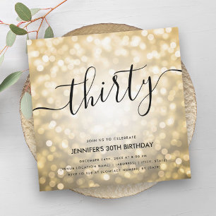 Modern Glam Gold Glitter Lights 30th Birthday  Invitation
