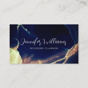 Modern Glam Gold Glitter Wedding Planner Blue Business Card