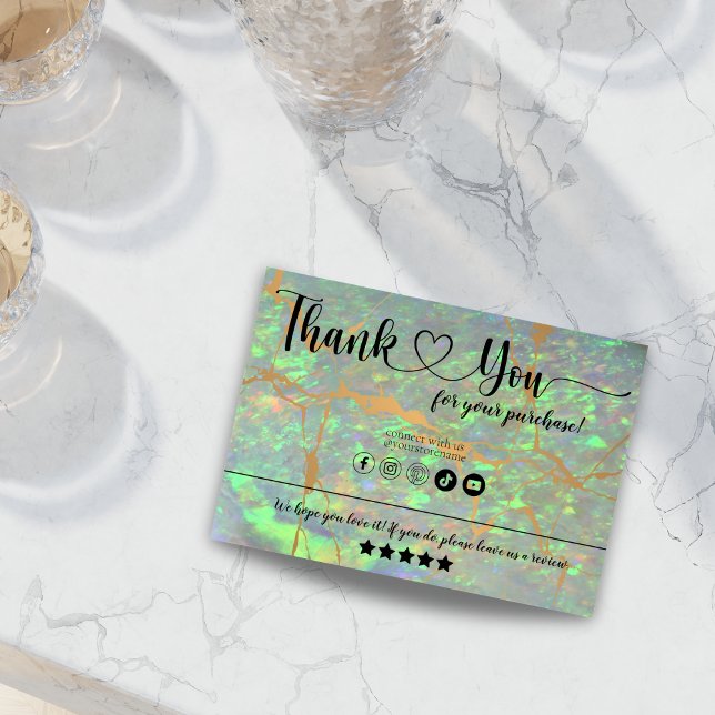 Modern Glam Green Opal Thank You Business Card (Creator Uploaded)