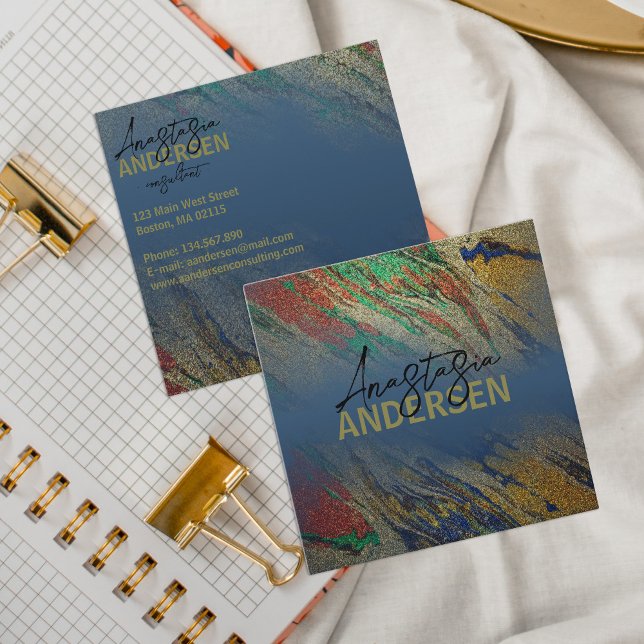 Modern Glam Luxury Stylish Abstract Glitter Square Business Card (Creator Uploaded)