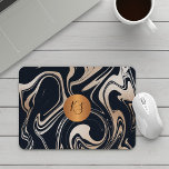 Modern glam marble black rose gold monogrammed mouse pad<br><div class="desc">Trendy modern glamourous marbled abstract painting in rose gold glitter ivory, black, and blush making an elegant mousepad with a faux metallic gold copper monogrammed geometric circle for a makeup artist | wedding planner | hairstylist | fashion stylist | home interior decorator | designer | architect | boutique owner |...</div>