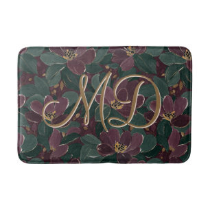 Modern Glam Moody Floral Emerald Burgundy Gold Bath Mat