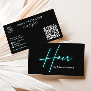 Modern glam neon hair script logo qr code business card