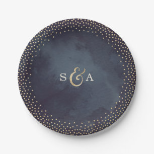 Modern glam night faux gold glitter monogram paper plate