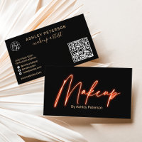 Modern glam orange neon makeup script logo qr code