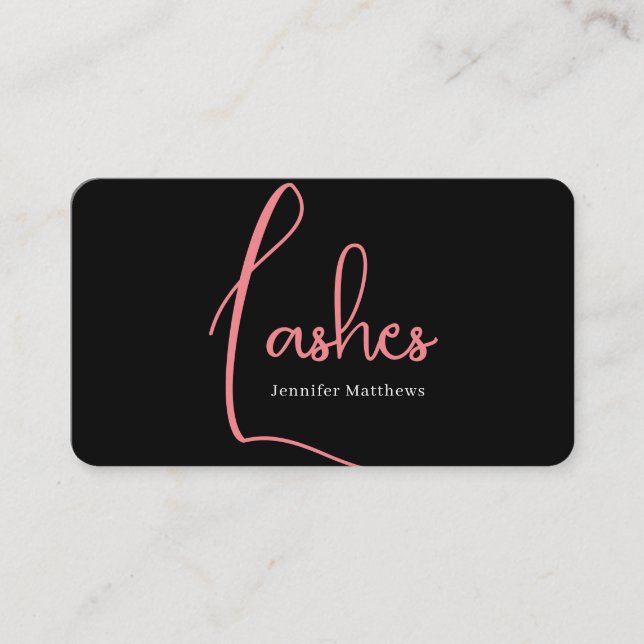 Modern glam pink neon lashes script qr code business card (Front)