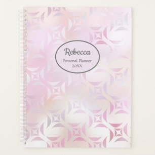 Modern Glam Pink Silver Personalize Name Planner