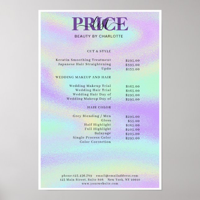 Modern Glam Price List Poster (Front)