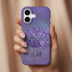 Modern Glam Purple Glitter Lipstick Kiss Imprint