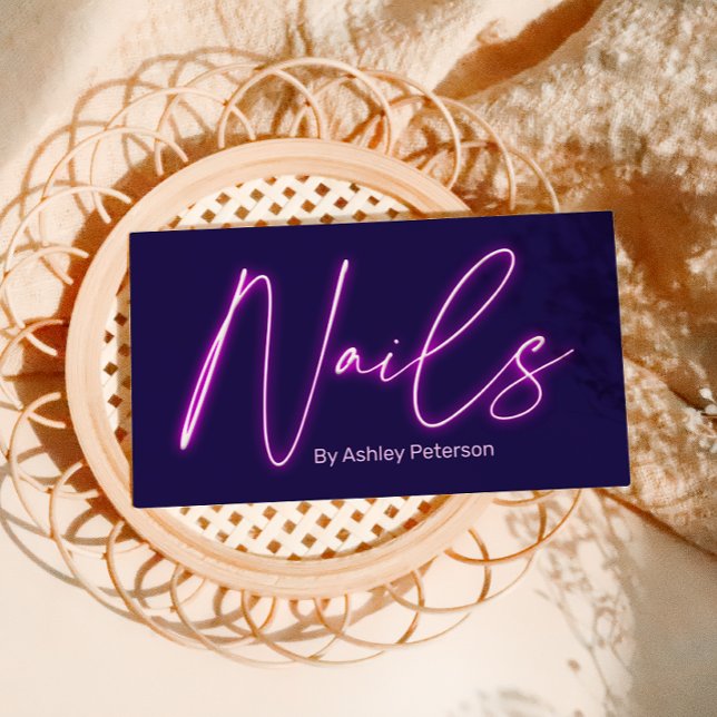 Modern glam purple neon nails script logo qr code business card (Modern glam purple neon nails script logo qr code business card)