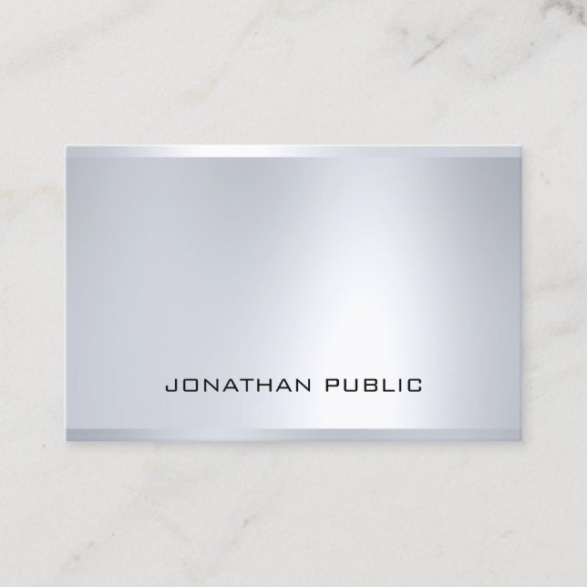 Modern Glam Silver Graceful Professional Plain Top Business Card (Front)