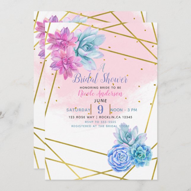 Modern Glam Southwest Fiesta Floral Succulents Invitation (Front/Back)