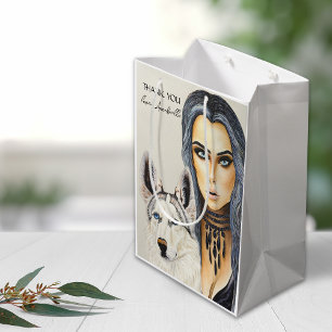 Modern Glam Woman & Husky Dog Thank You Gift Medium Gift Bag