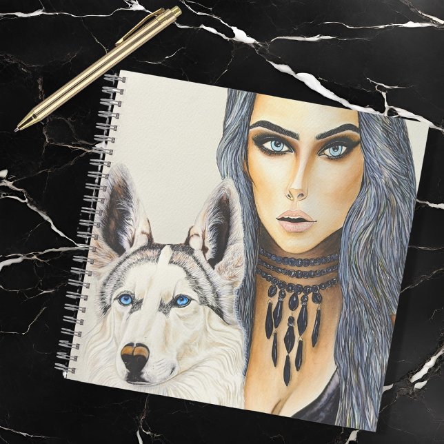 Modern Glam Woman & Husky Wolf Dog Notebook (Creator Uploaded)
